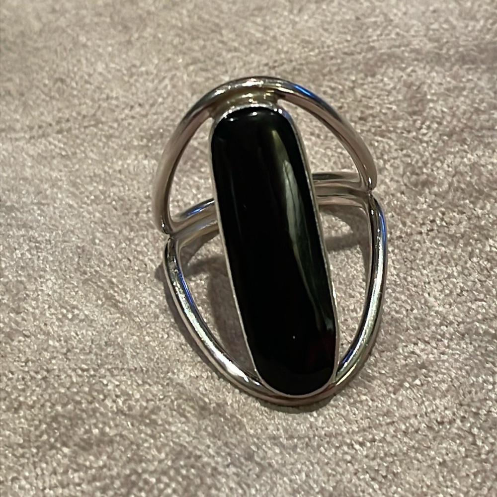 Sterling ATI Black Onyx Oblong Silver 925 Ring Size 8.25 Mexican Designer